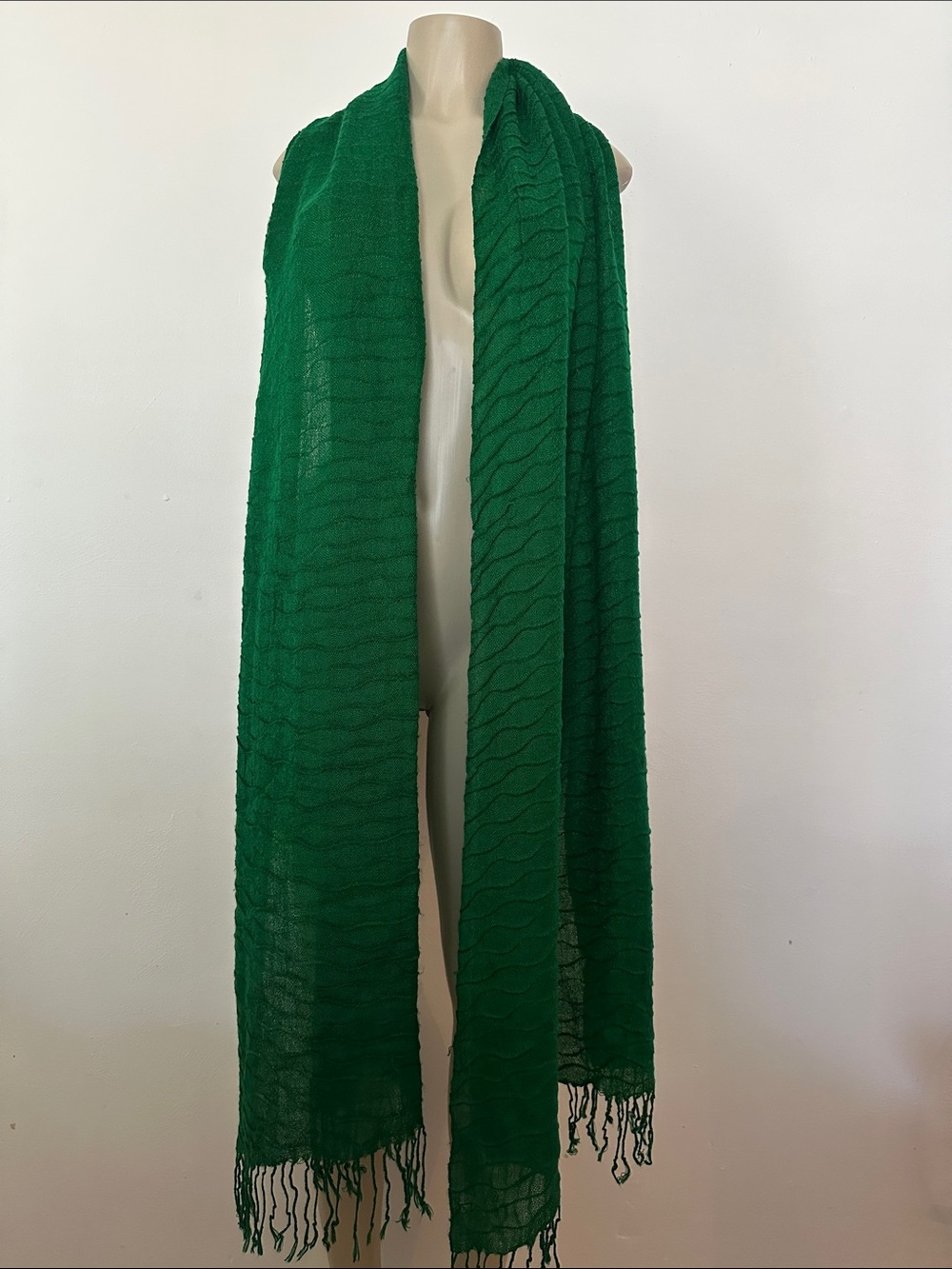 Green Textured Fringe Scarf - Women Accessories